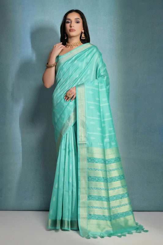 Sea Green Colour Tussar Silk Saree SD1110178