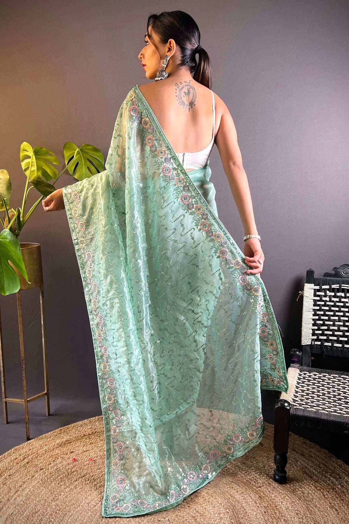 Sea Green Colour Twill Net Designer Saree SD1111882 A