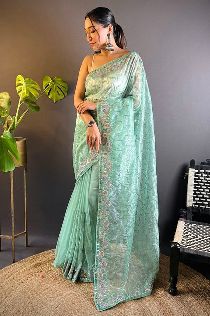Sea Green Colour Twill Net Designer Saree SD1111882