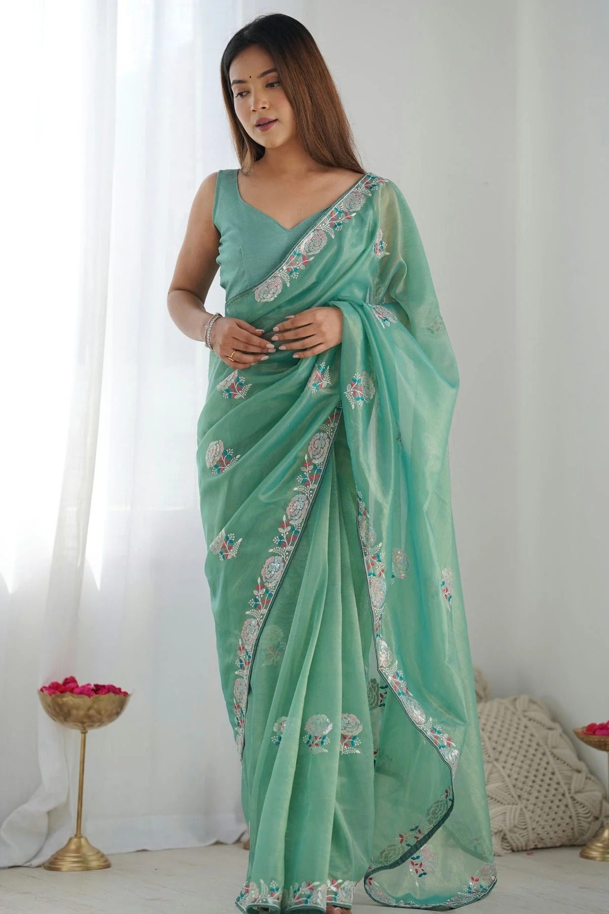 Sea Green Colour Twill Net Designer Saree SD1112113