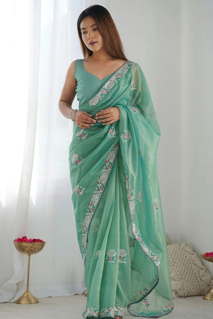 Sea Green Colour Twill Net Designer Saree SD1112113