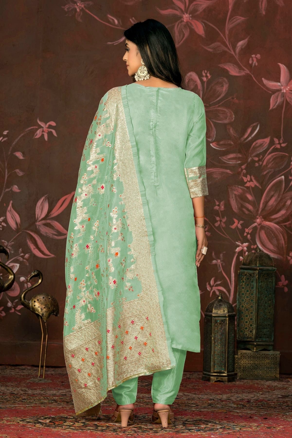 Sea Green Colour Unstitched Banarasi Jacquard Straight Suit US1161306 A