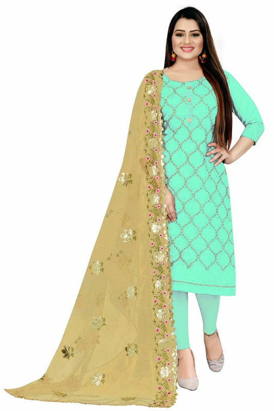 Sea Green Colour Unstitched Chanderi Straight Suit US1160737