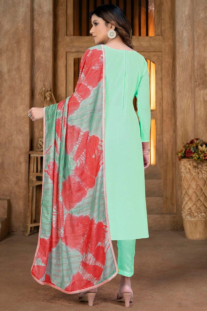 Sea Green Colour Unstitched Georgette Pant Style Suit US1160858 A