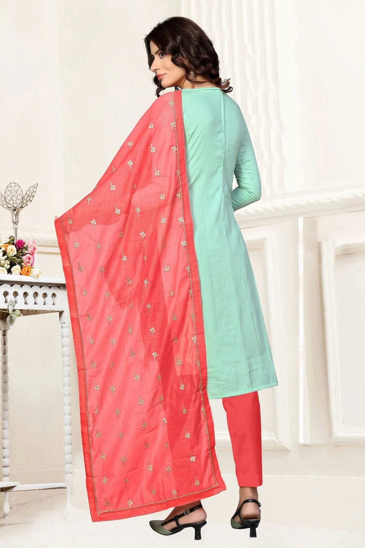 Sea Green Colour Unstitched Glass Cotton Straight Suit US1160873 A