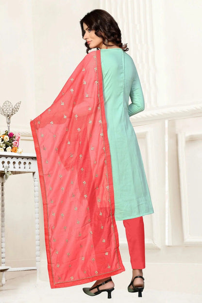 Sea Green Colour Unstitched Glass Cotton Straight Suit US1160873 A