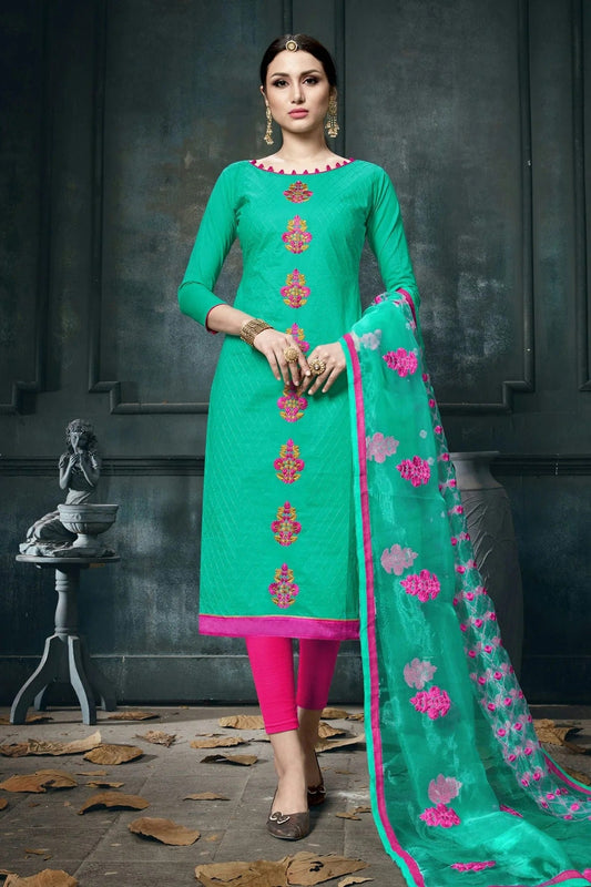 Sea Green Colour Unstitched Jam Cotton Straight Suit US1161227