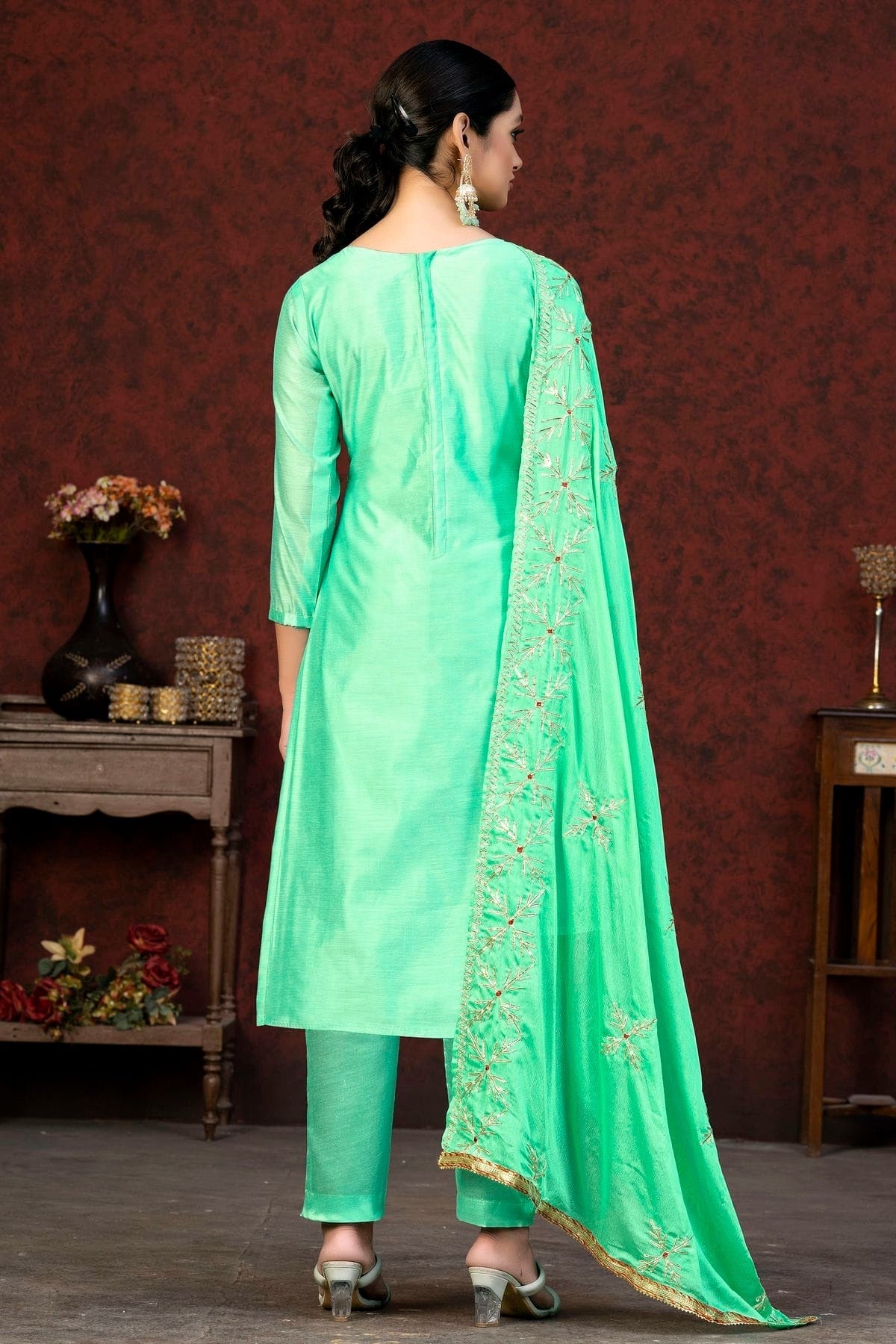 Sea Green Colour Unstitched Modal Cotton Fabric Straight Suit US1160888 A