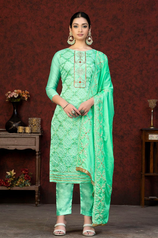Sea Green Colour Unstitched Modal Cotton Fabric Straight Suit US1160888