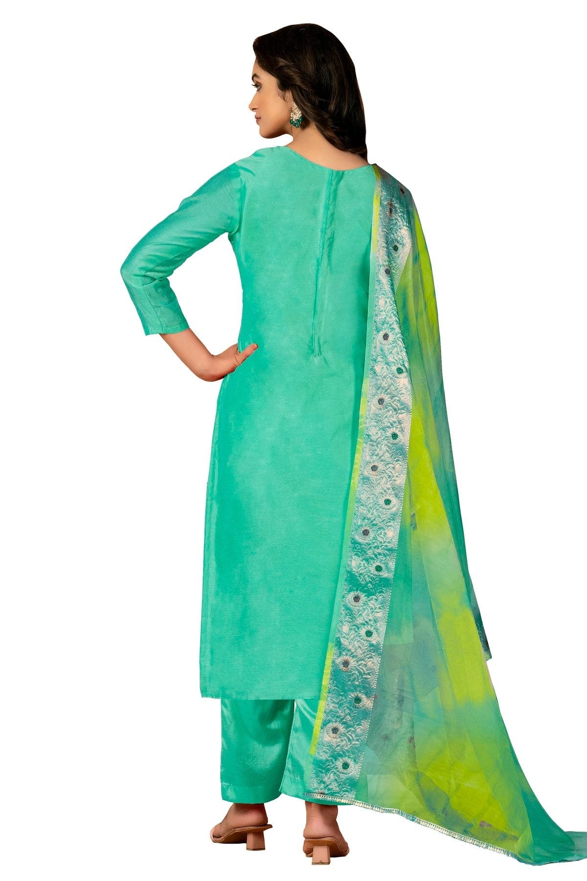 Sea Green Colour Unstitched Modal Cotton Jacquard Fabric Straight Suit US1160968 A