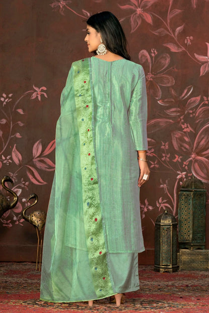 Sea Green Colour Unstitched Modal Cotton Jacquard Straight Suit US1161281 A