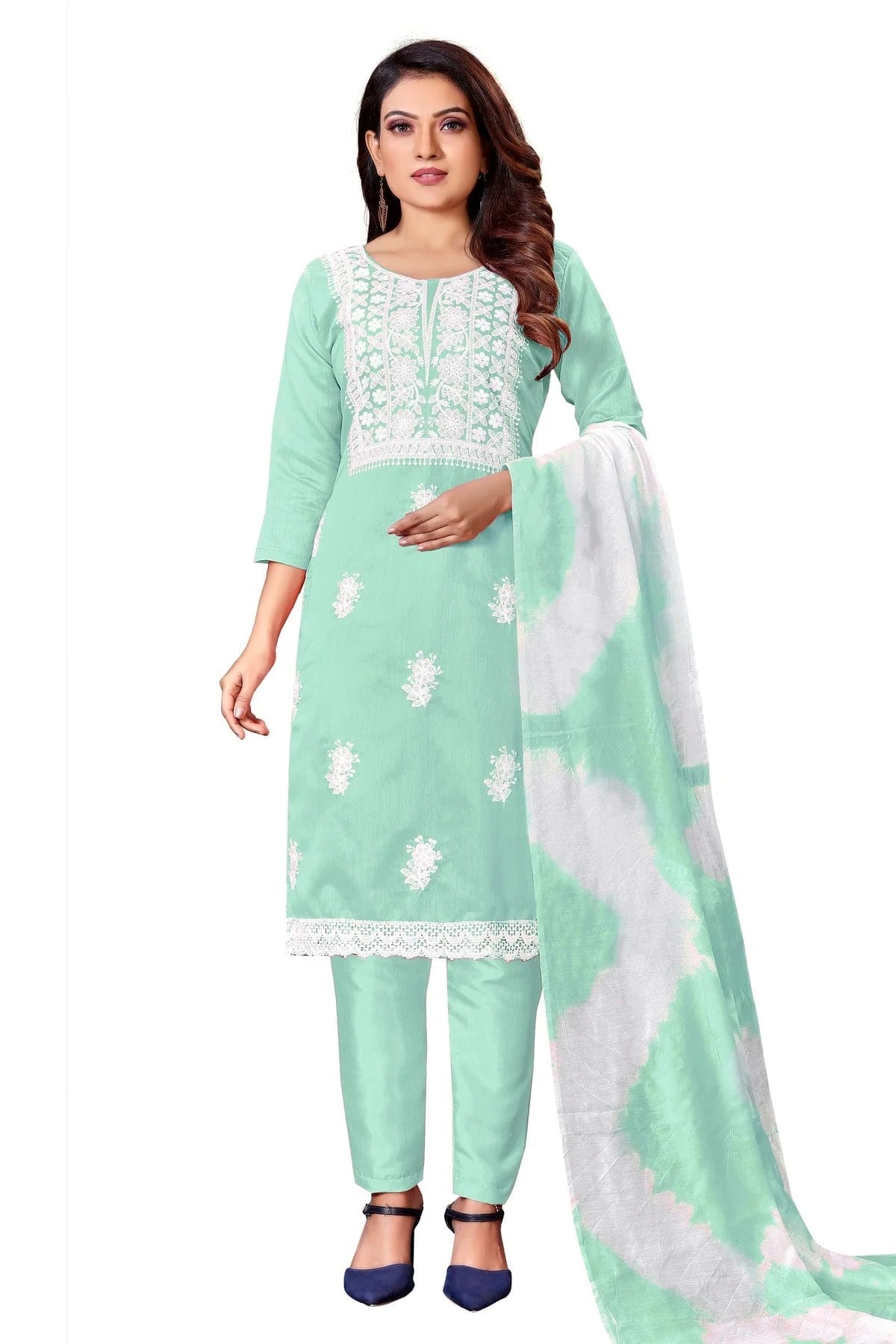 Sea Green Colour Unstitched Modal Cotton Straight Suit US1160651