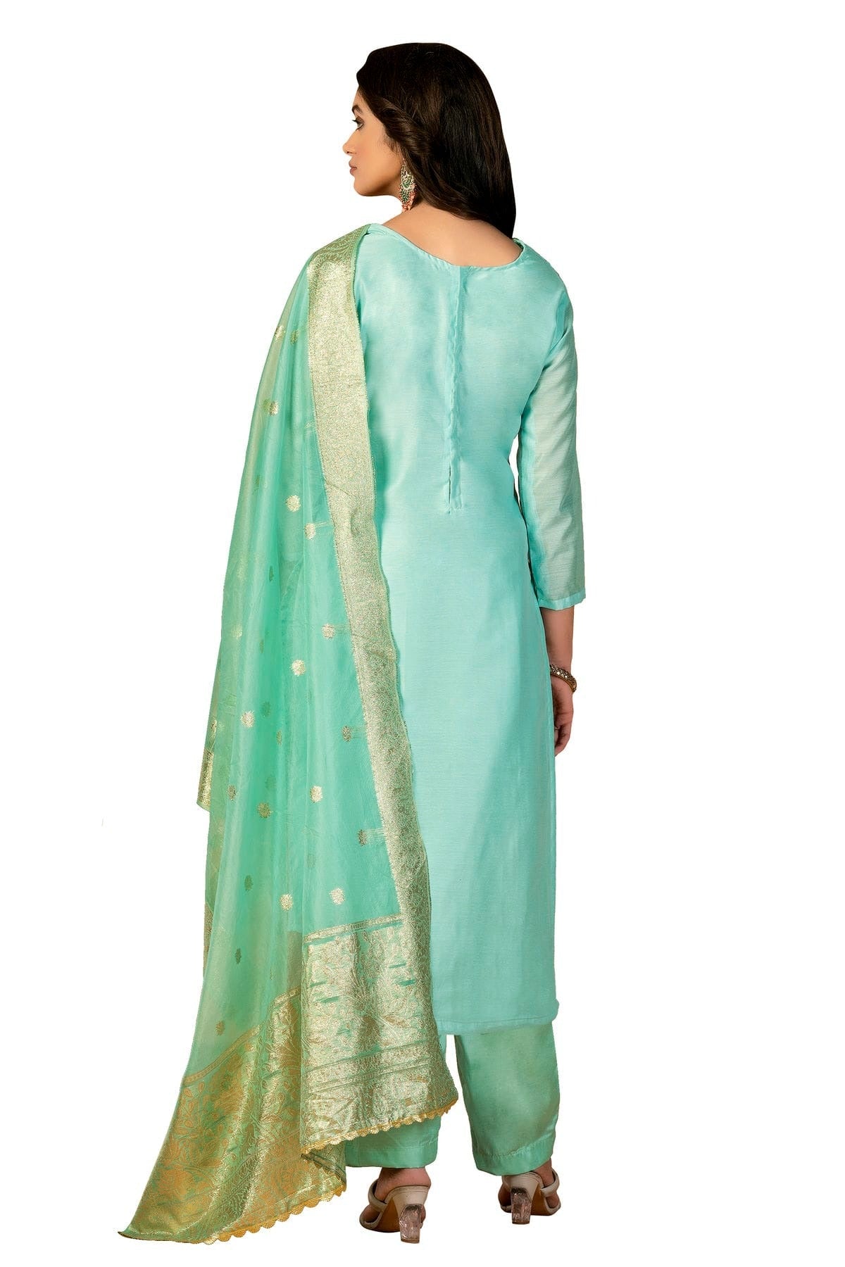 Sea Green Colour Unstitched Modal Silk Fabric Straight Suit US1160978 A