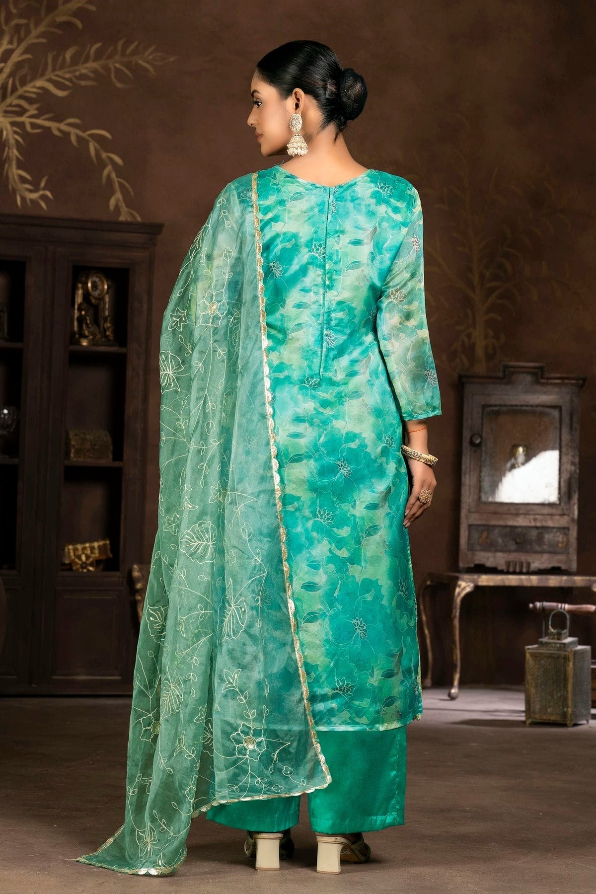 Sea Green Colour Unstitched Organza Banarasi Jacquard Straight Suit US1161285 A