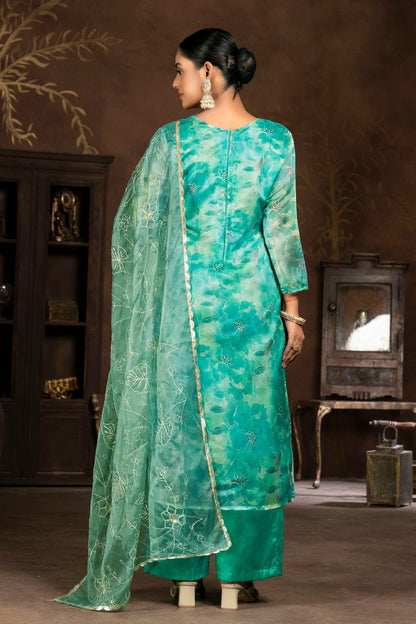 Sea Green Colour Unstitched Organza Banarasi Jacquard Straight Suit US1161285 A
