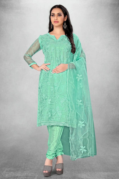 Sea Green Colour Unstitched Organza Churidar Suit US1160783
