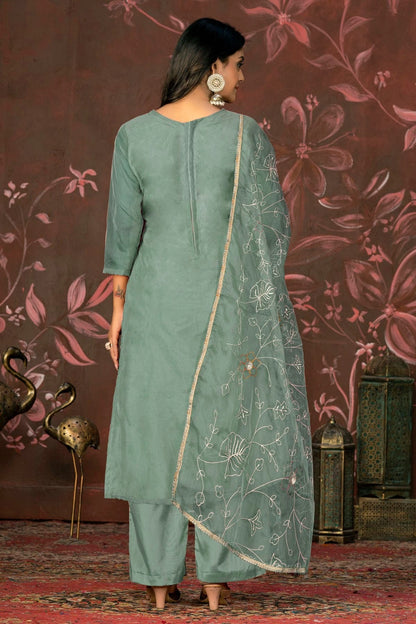 Sea Green Colour Unstitched Organza Jacquard Straight Suit US1161335 A