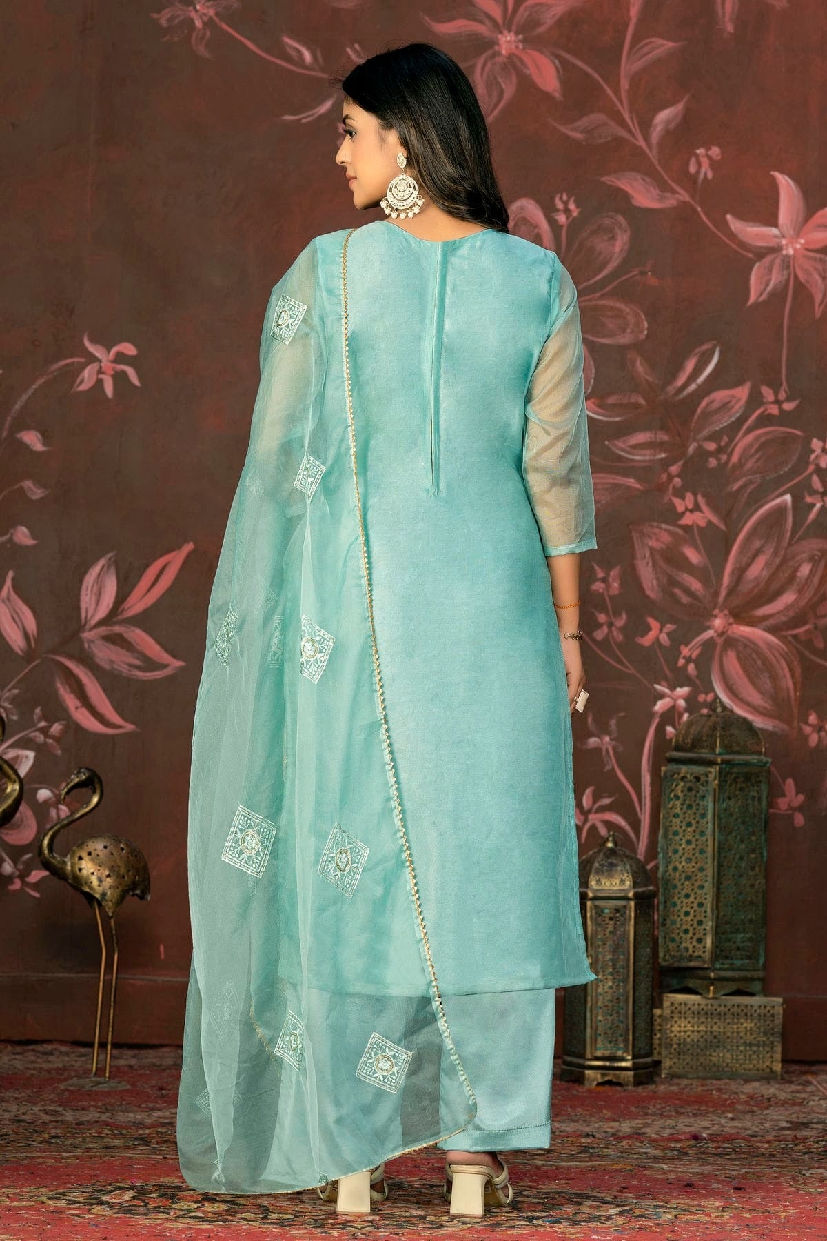 Sea Green Colour Unstitched Pure Organza Straight Suit US1161351 A