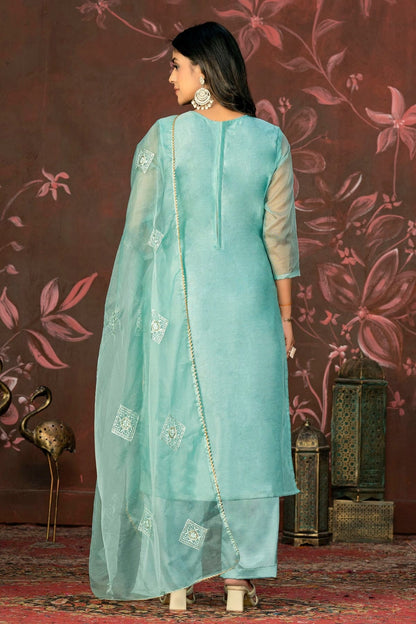 Sea Green Colour Unstitched Pure Organza Straight Suit US1161351 A