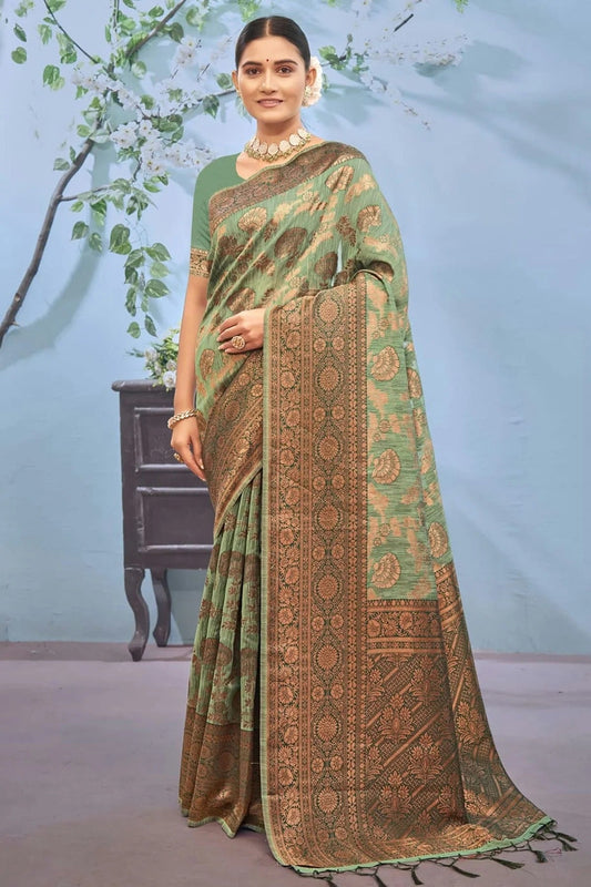 Sea Green Colour Woven Work Cotton Saree SD1101375
