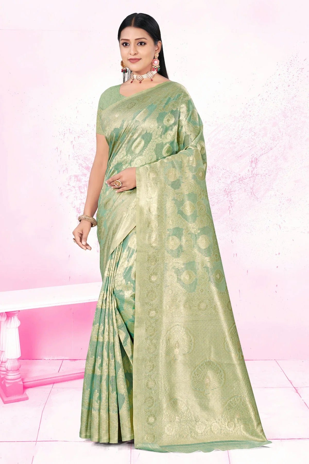Sea Green Colour Woven Work Cotton Saree SD1101857