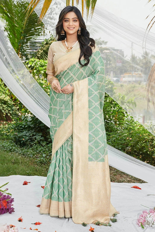 Sea Green Colour Woven Work Cotton Saree SD1101901