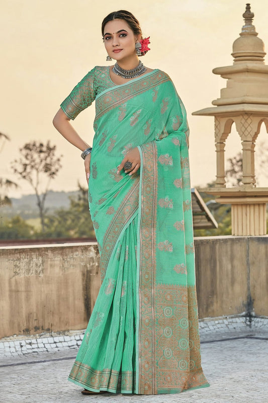 Sea Green Colour Woven Work Linen Saree SD1101312