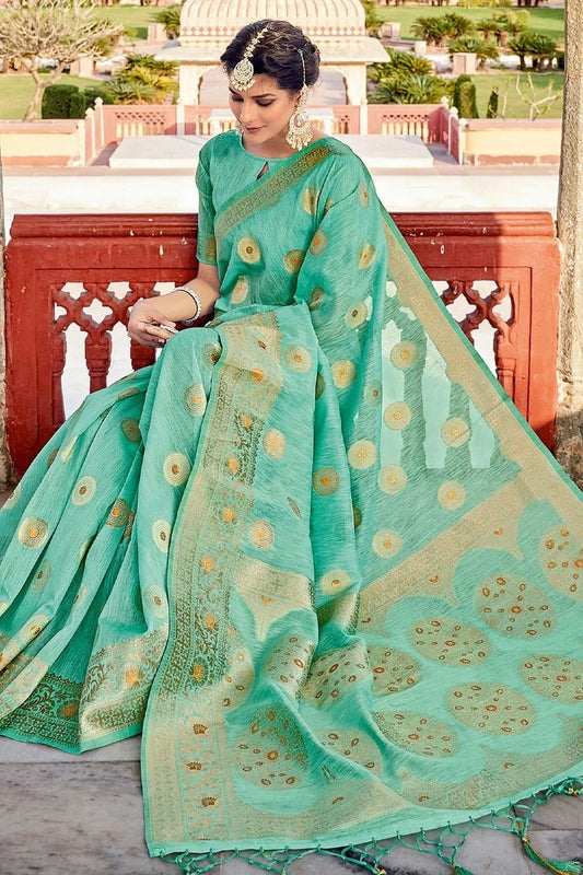 Sea Green Colour Woven Work Linen Saree SD1101330