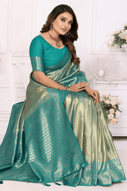 Sea Green Colour Woven Work Pure Banarasi Tissue Silk Traditional Saree SD1250252 A