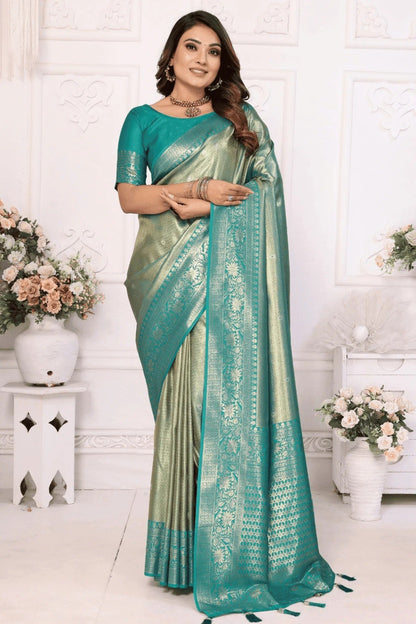 Sea Green Colour Woven Work Pure Banarasi Tissue Silk Traditional Saree SD1250252