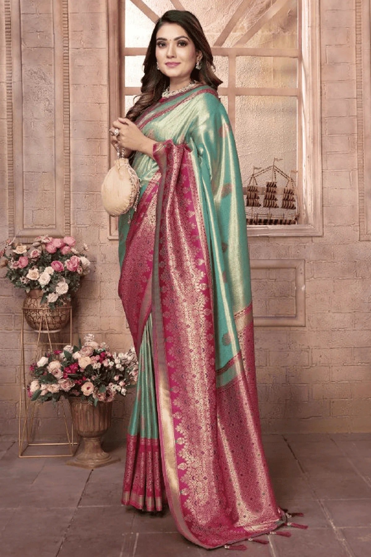Sea Green Colour Woven Work Pure Banarasi Tissue Silk Traditional Saree SD1250290 A