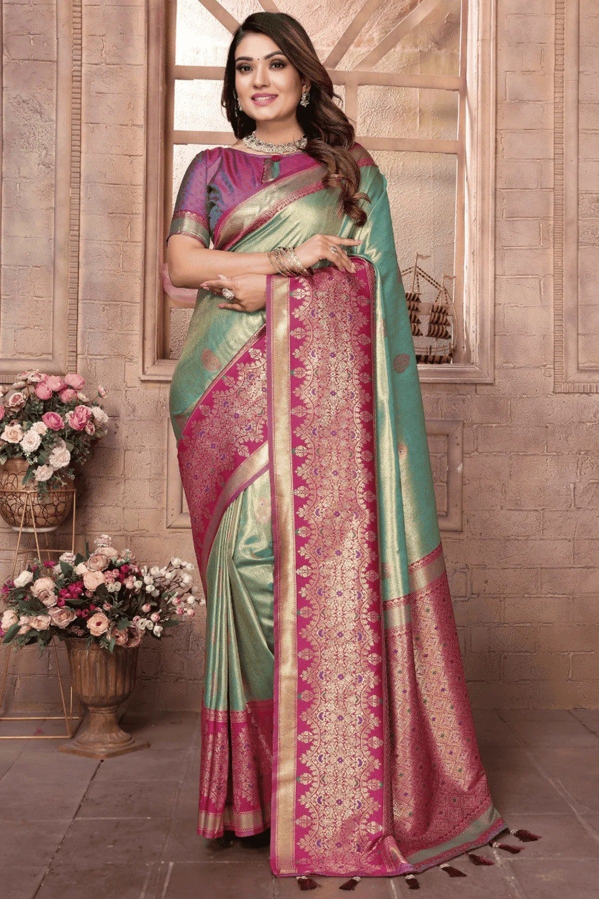 Sea Green Colour Woven Work Pure Banarasi Tissue Silk Traditional Saree SD1250290