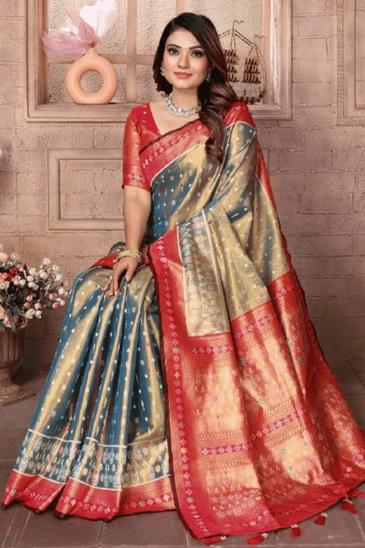 Sea Green Colour Woven Work Pure Banarasi Tissue Silk Traditional Saree SD1250303 A