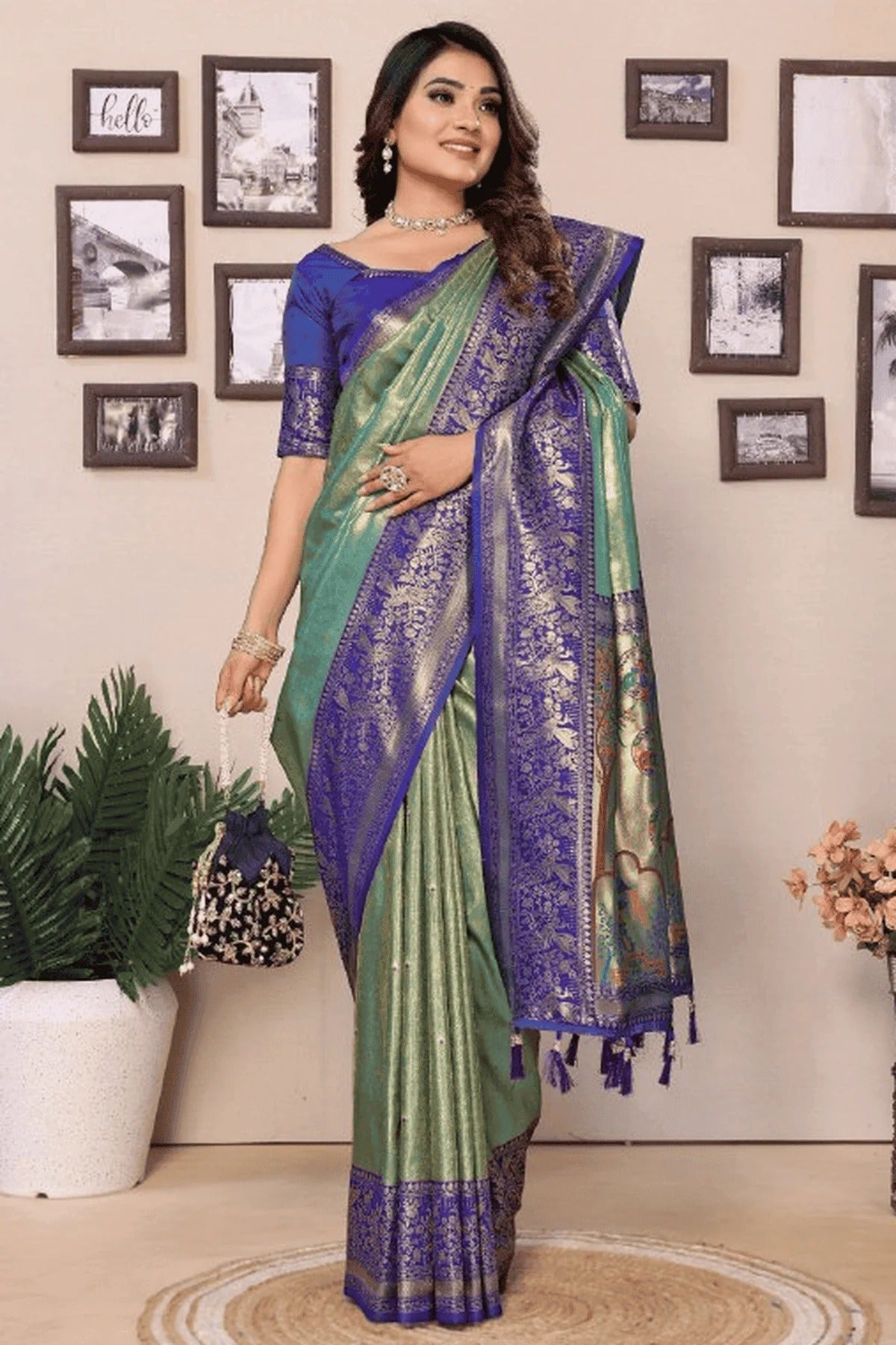 Sea Green Colour Woven Work Pure Banarasi Tissue Silk Traditional Saree SD1250304 A
