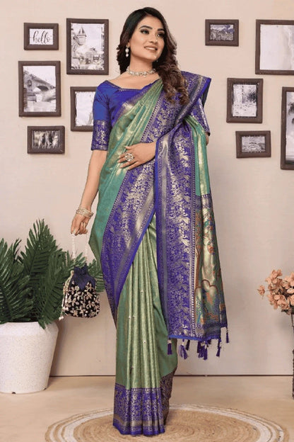 Sea Green Colour Woven Work Pure Banarasi Tissue Silk Traditional Saree SD1250304 A