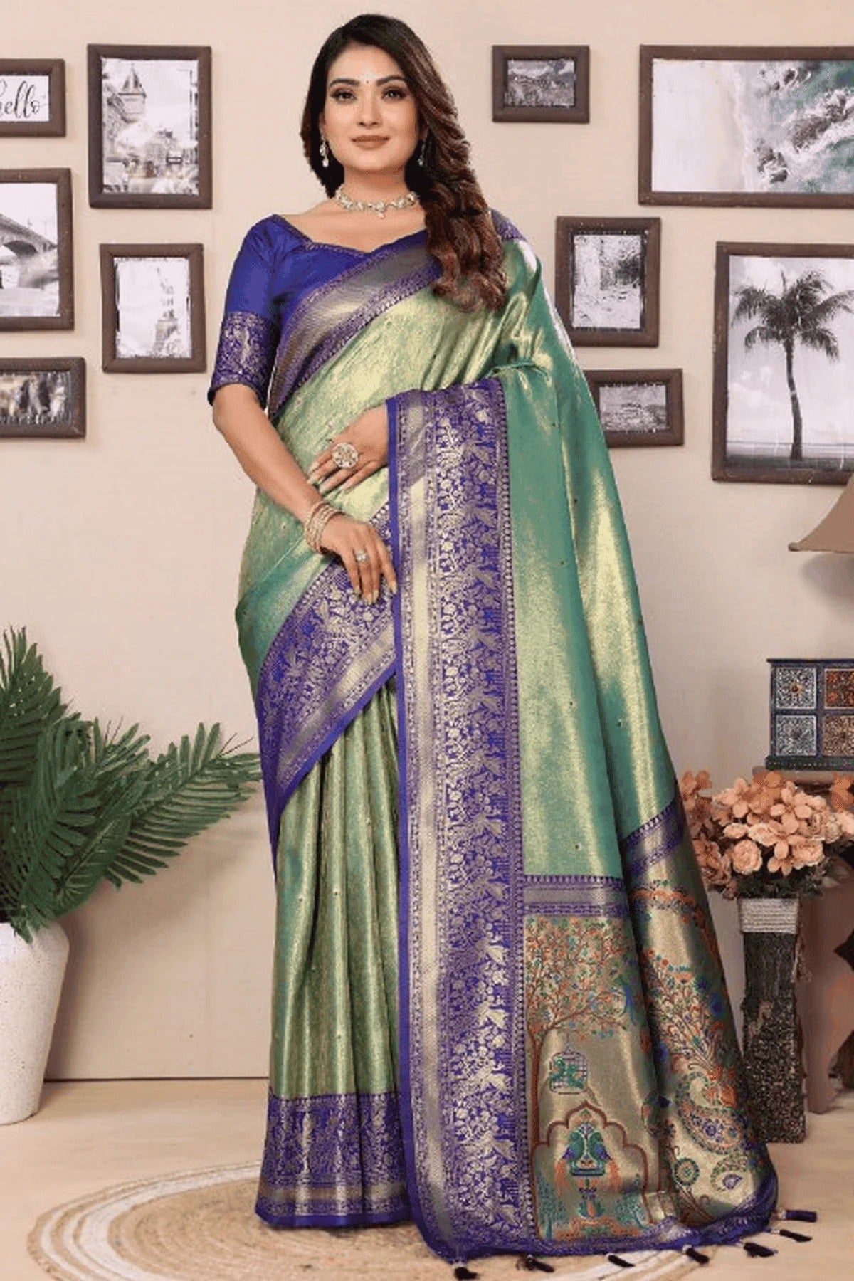 Sea Green Colour Woven Work Pure Banarasi Tissue Silk Traditional Saree SD1250304