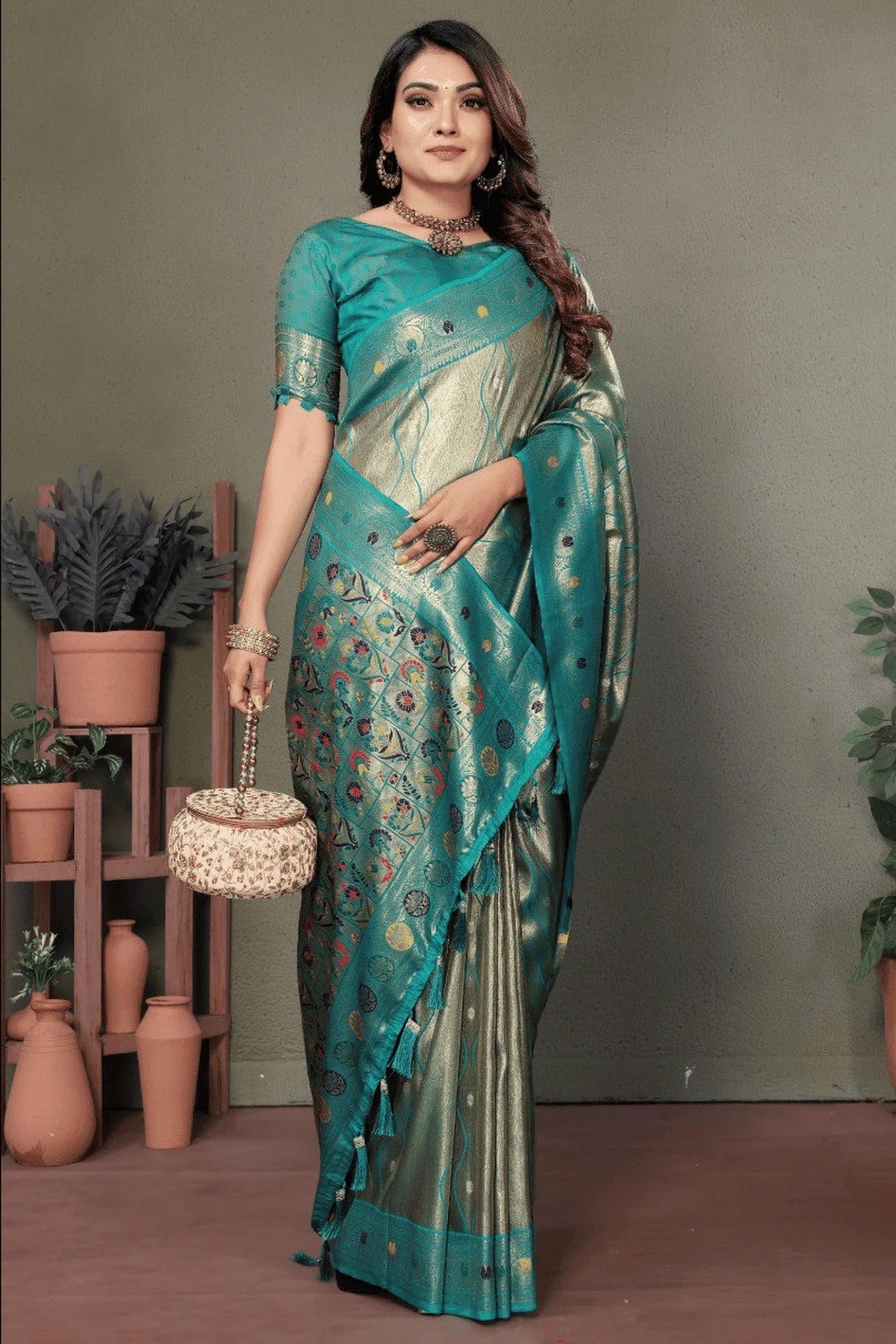 Sea Green Colour Woven Work Pure Banarasi Tissue Silk Traditional Saree SD1250324 A