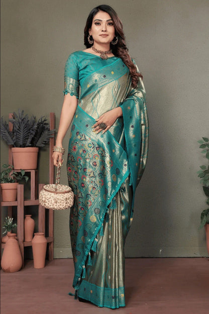Sea Green Colour Woven Work Pure Banarasi Tissue Silk Traditional Saree SD1250324 A