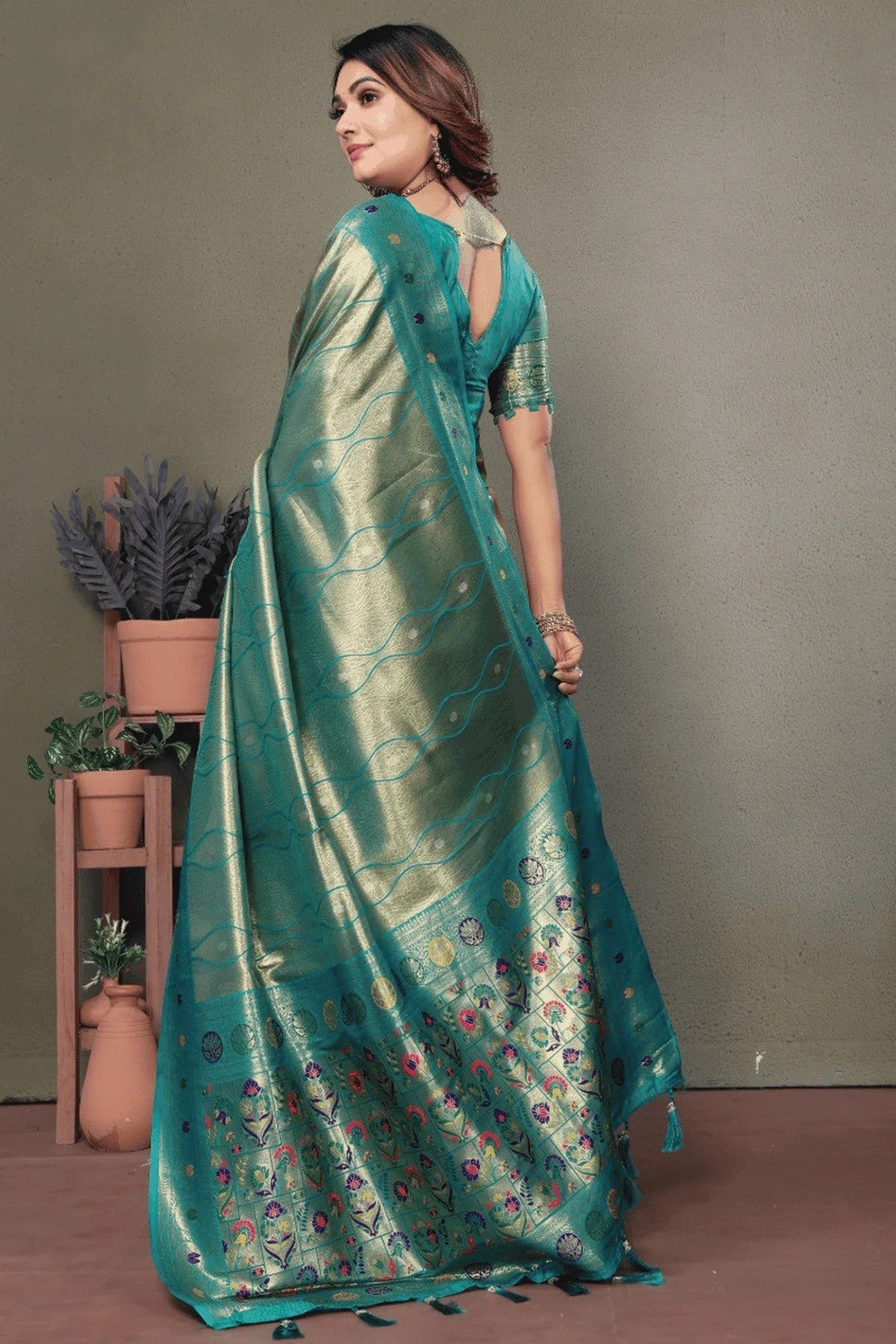 Sea Green Colour Woven Work Pure Banarasi Tissue Silk Traditional Saree SD1250324 B