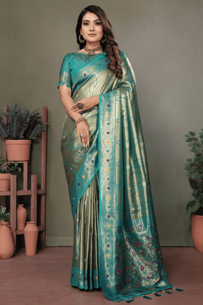 Sea Green Colour Woven Work Pure Banarasi Tissue Silk Traditional Saree SD1250324