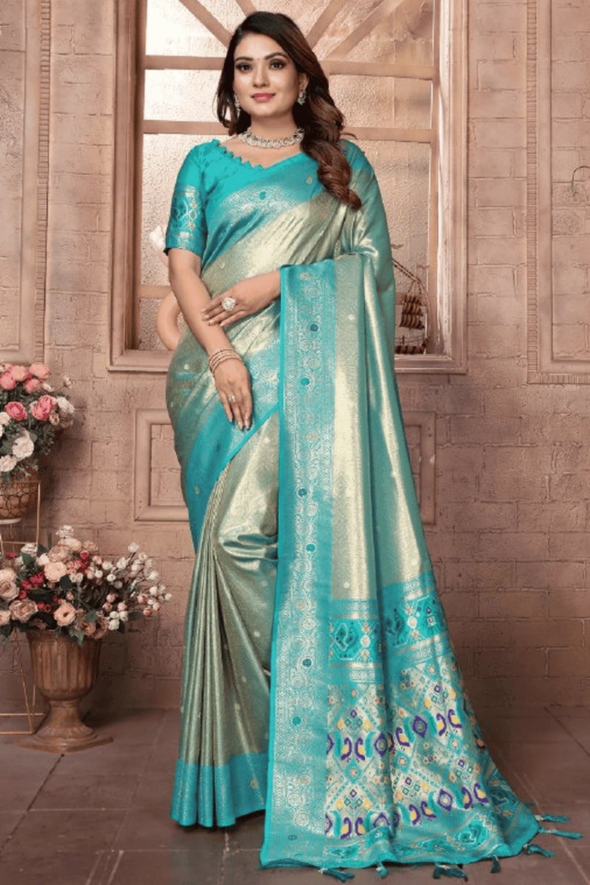 Sea Green Colour Woven Work Pure Banarasi Tissue Silk Traditional Saree SD1250327