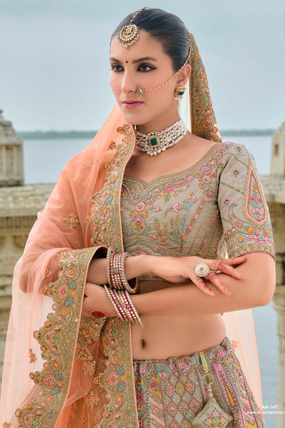 Sea Green Embroidery Silk Lehenga Choli LC1290133 A