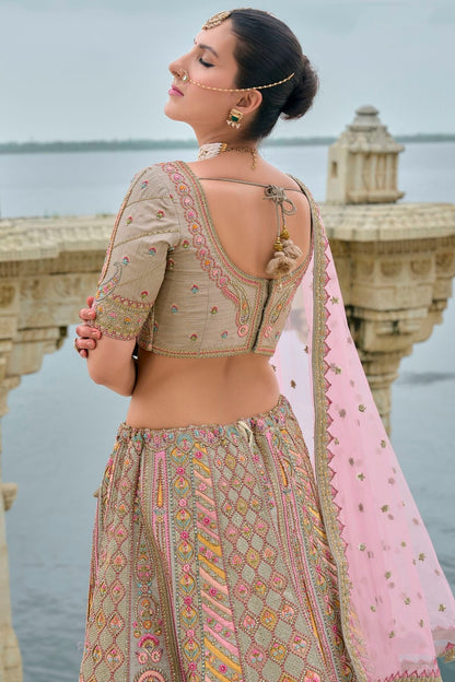 Sea Green Embroidery Silk Lehenga Choli LC1290133 B