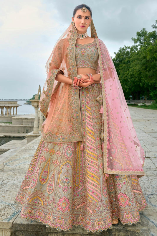 Sea Green Embroidery Silk Lehenga Choli LC1290133