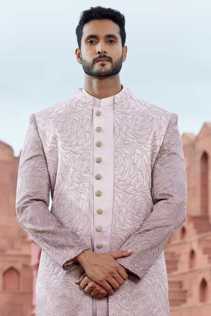 Shaded Onion Colour Art Silk Thread Embroidery Work 3 Pcs Jacket Set