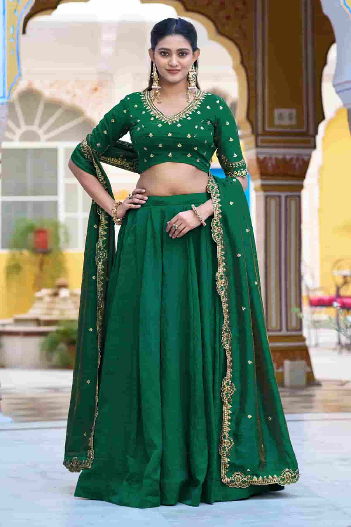 Silk Zari Woven Work Lehenga Choli In Green Colour