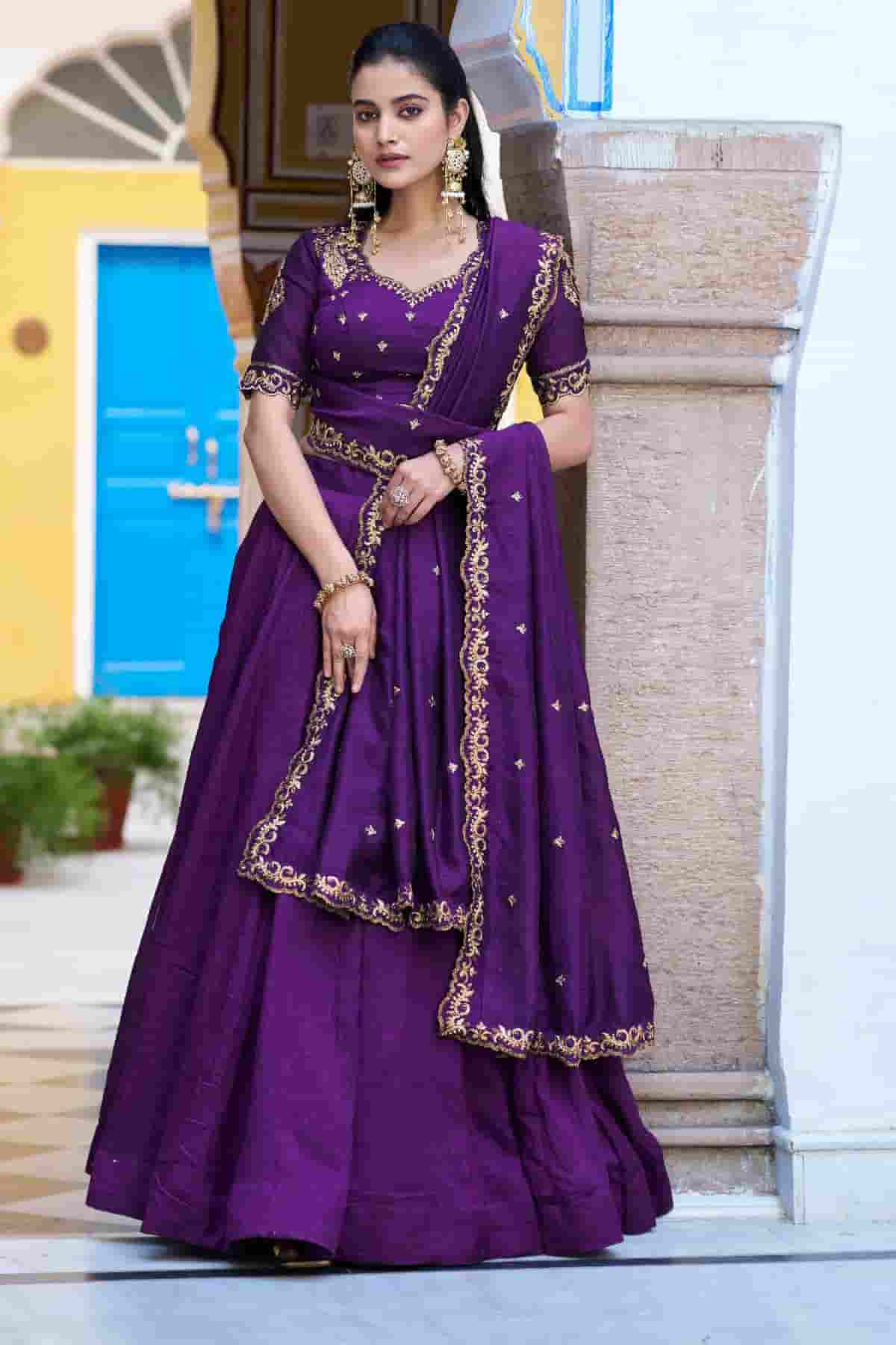 Silk Zari Woven Work Lehenga Choli In Purple Colour