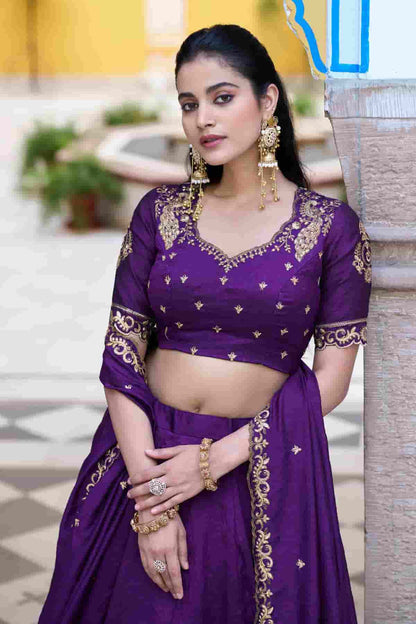 Silk Zari Woven Work Lehenga Choli In Purple Colour