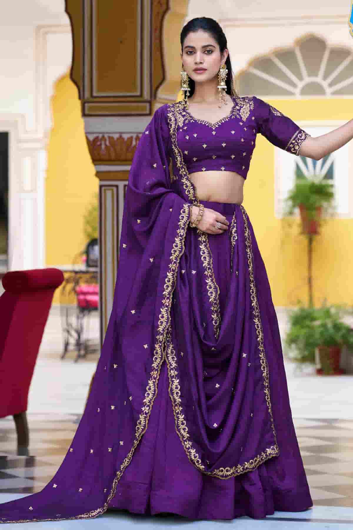 Silk Zari Woven Work Lehenga Choli In Purple Colour