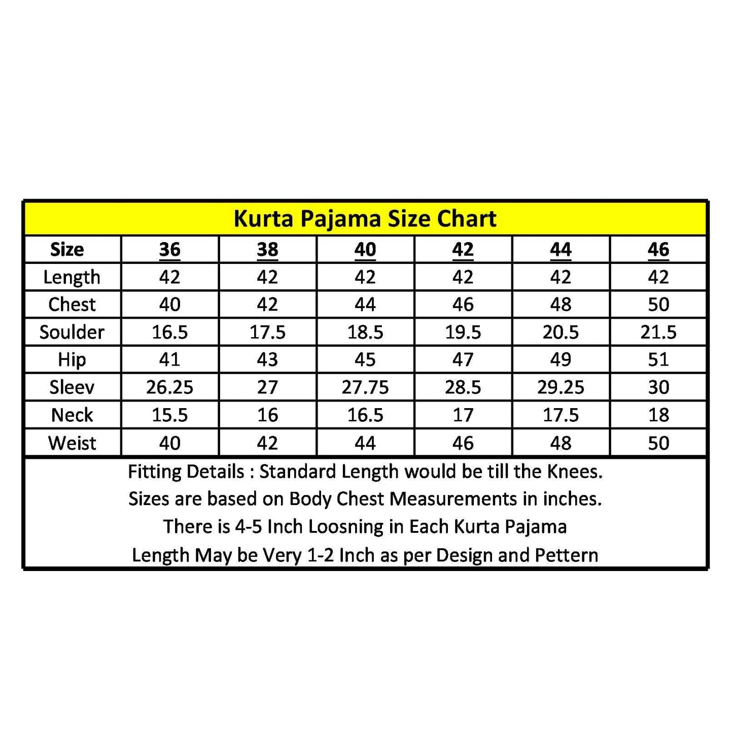 Size chart KP1210251 1